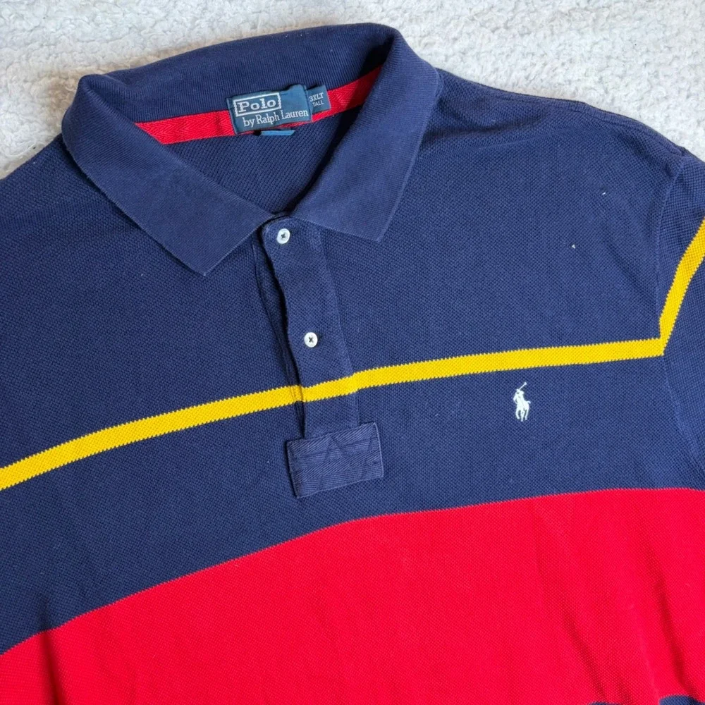 Polo Ralph Lauren rugby Polo Shirt 3XLT Tall Navy Red Yellow Colorblock vented